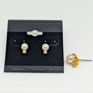 Pearl & CZ Gold-Tone Stud Earrings
